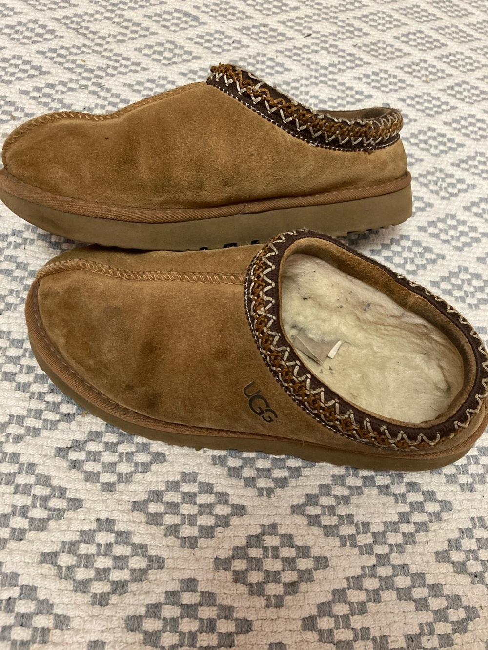 UGG Women's Tasman Brown Suede Shearling Slip-On Slippers